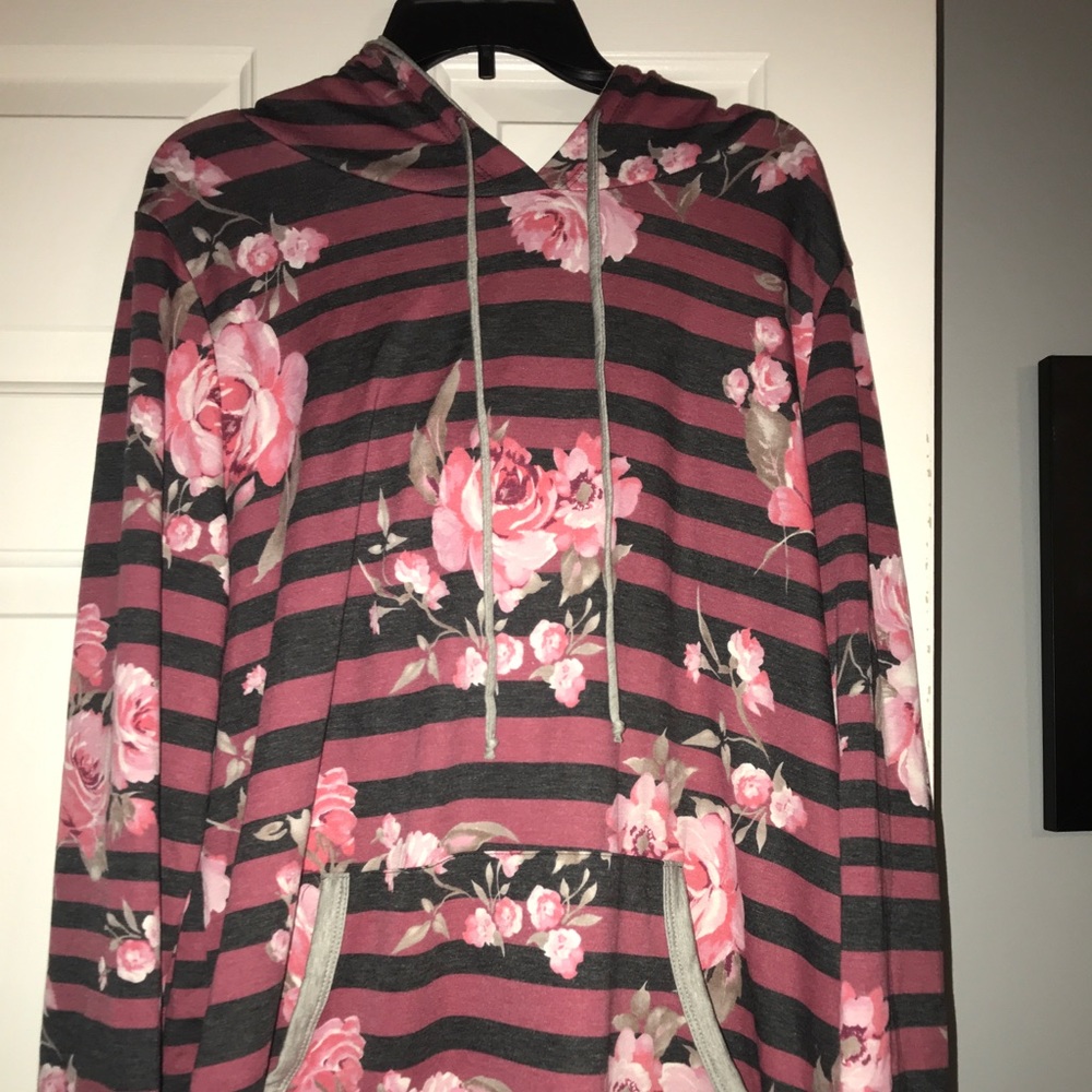 NWOT Striped and floral hooded shirt